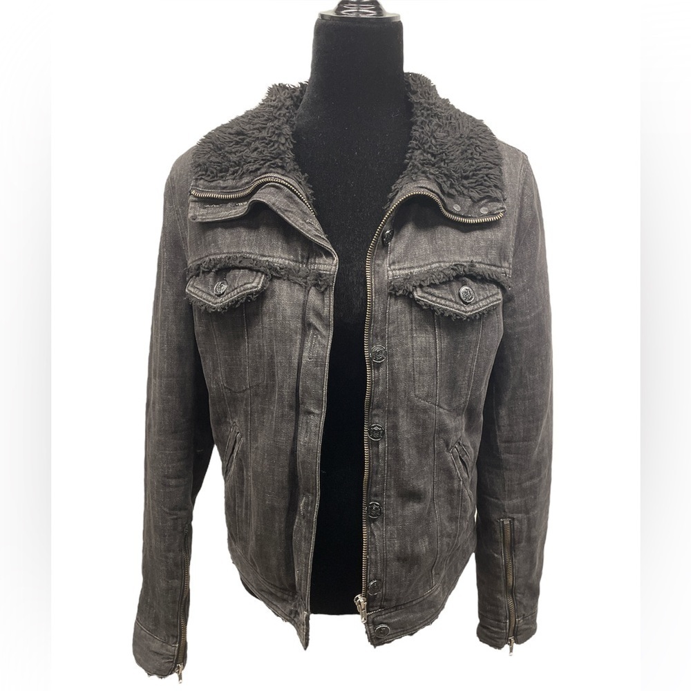 The Kooples Washed Black Jacket with Sherpa Lining size Large